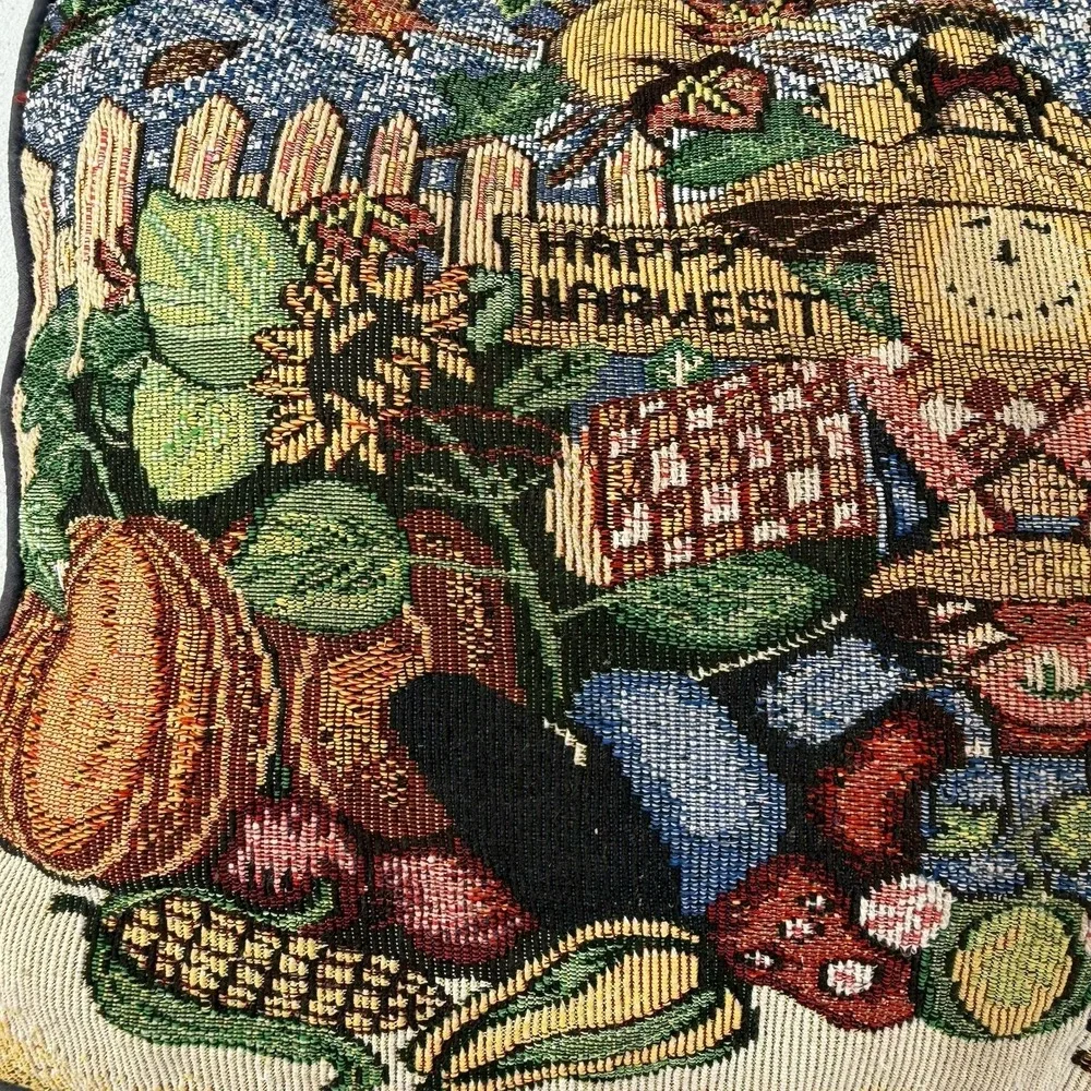 Happy‎ harvest Tapestry Throw Pillow Scarecrow Sunflowers Checkered Back Country